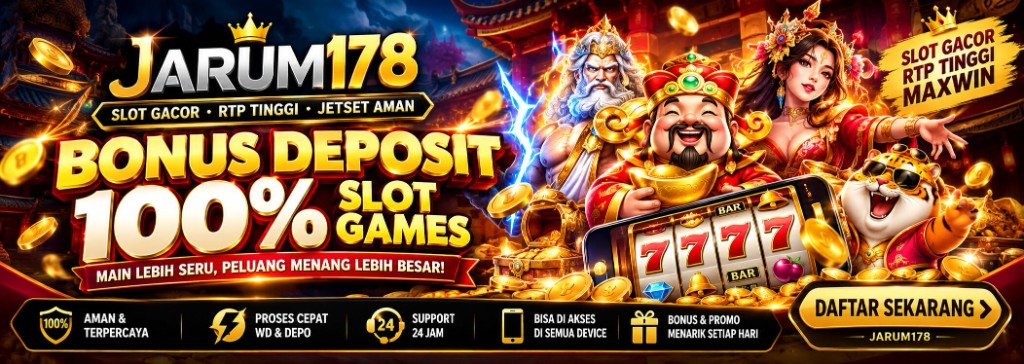 Banner BEWOKWIN bonus deposit 100% slot — RTP kompetitif, peluang keberuntungan 288 optimal